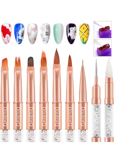 Vkemall 8 Uçlu Roz Altın Tırnak Fırçası - Profesyonel Manikür Ve Dıy Tasarım Aracı