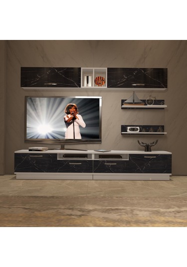 Decoraktiv Trendstyle 5220 Slm Tv Ünitesi Tv Sehpası Beyaz - Siyah Mermer