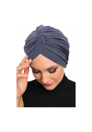 Çapraz Kancalı Hazır Koyu Gri Türban Tesettür Dış Ve Havuz Bonesi