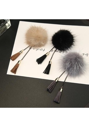 Flybuy Zincir Topu Şarap Püskül Kürk Kırmızısı Kadınlar İçin Broş Broş Ha Çok Renkli