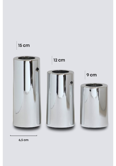 3 Lü Silver Krom Parlak Yüzey Mumluk Dekoratif Tealight Set Mum