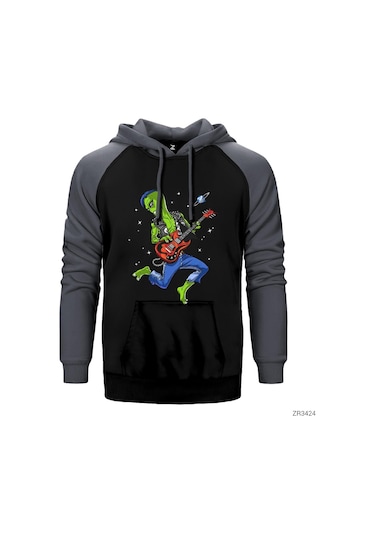 Alien Guitar Gri Reglan Kol Kapşonlu Sweatshirt Gri