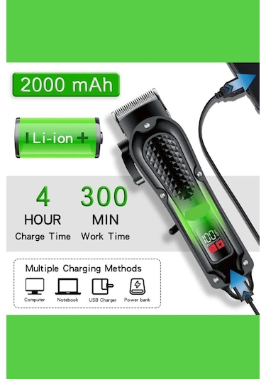 Wintoup Profesyonel Kuaför Tipi Tıraş Makinesi Şarjlı Dijital Göstergeli Saç Kesim