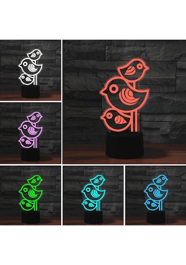 Sones Üç Kuş Şekli 3d Renkli Led Görüş Işığı Masa Lambası, Çatlak Dokunmatik Versiyon Çok Renkli