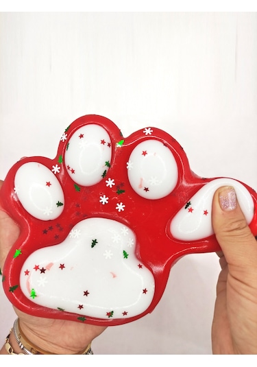 Dev Pati Squishy Taba Squishy Kedi Pati Sıkma 14 Cm Pullu Pati Sukuşi - Kırmızı/beyaz