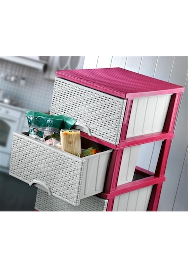 Omnipazar Elf-296 Hasır Desen Plastik Mutfak Komidin Sebzelik 4 Katlı Krem