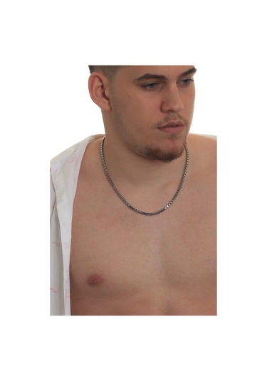 Labalaba Erkek Gri Örme Model Çelik Zincir Kolye Gümüş