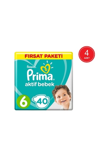 Prima Pampers Aktif Bebek Fırsat Paketi Extra Large Bebek Bezi 13-18 KG 6 Beden 4 x 40 Adet 4'lü