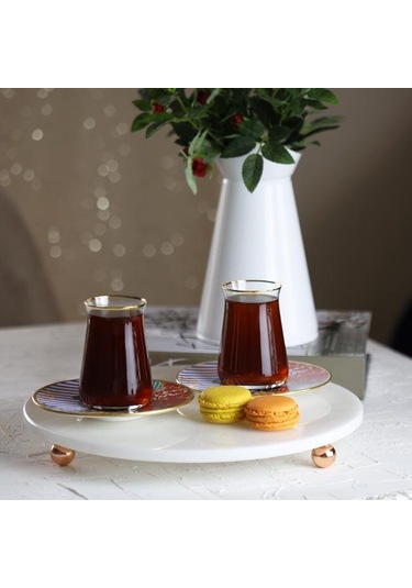 Akayev Mermer Beyaz 30 CM Rose Gold Boncuk Ayaklı Yuvarlak Sunuml