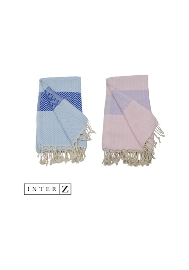 INTERZ 2'li Set Peştemal Plaj Havlusu , %100 Pamuk Mavi - Pembe