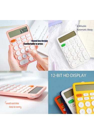 Singree 12 Basamaklı Standart Hesap Makinesi Geniş Masaüstü Ekran Ve Tuşlar Ofis Okul Ev İş Kullanımı Otomatik Uyku Pil Dahil Pembe