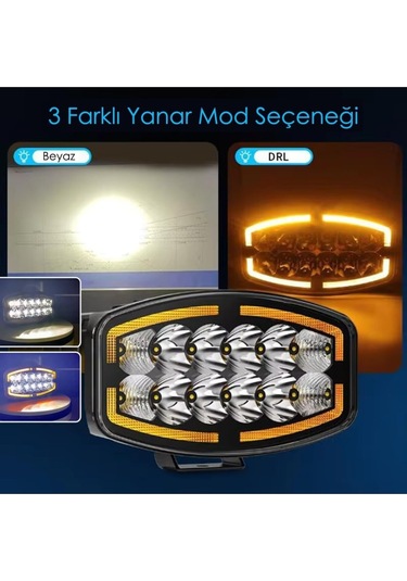 10'' Beyaz Turuncu Led Spot Projektör + Drl Tır Kamyon Off Road 12-24volt 1 Adet