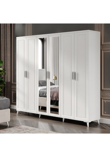 Paris 6 Kapaklı Komple Mdf Beyaz Gardırop