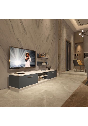 Decoraktiv Eko 4b Mdf Dvd Tv Ünitesi Tv Sehpası Beyaz - Antrasit