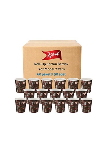 Roll-up 7 Oz Cafe Baskılı Karton Bardak Kahverengi 3000 Adet Standart