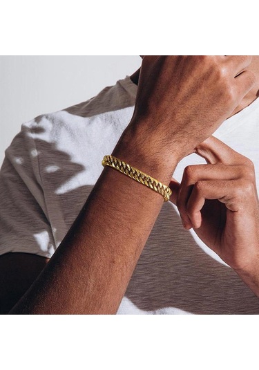 Altın Erkek Paslanmaz Çelik 8 Mm Link Zinciri Miami Küba Bilezikler Erkek Erkek Hediyeler İçin Takı Uzunluğu 19 Cm/20 Cm/21 Cm 19cm Altın