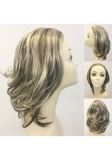 Katlı Kesim Sentetik Yarım Peruk Modeli Platin Sarısı Röfleli