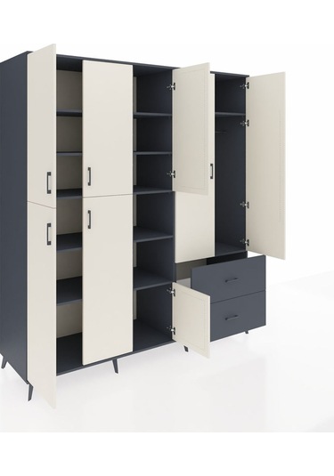 Kronos Dolap 12 Raflı 2 Çekmeceli Tek Askılı 220x59x243 Antrasit-aytaşı/antrasit Aytası/antrasıt