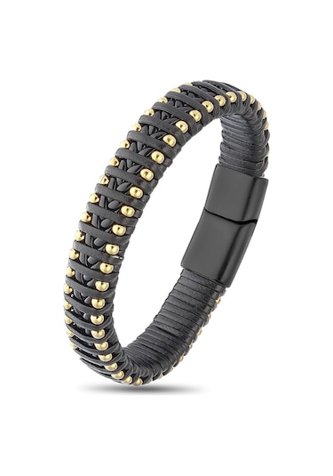 Brezza Lusso Jewelry Hakiki Deri Sarı Dorica Toplu Özel Çelik Erkek Bileklik