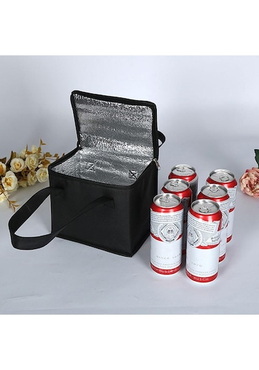 Siyah Taşınabilir İçecek Bira Alüminyum Folyo Yalıtım Soğutucu Çanta Öğle Yemeği Termal Paketi 21 14 17 Siyah
