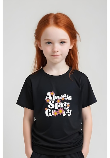 Always Stay Baskılı Kız Çocuk Tişört Ve Eşofman Alt-üst Takım Siyah