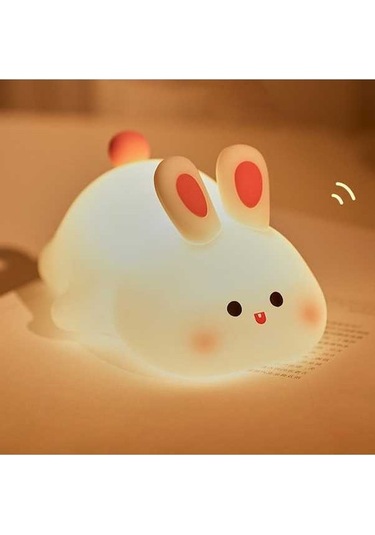 Maoyaya Sevimli Tavşan Şekilli Mini Rgb Gece Lambası Çocuk Başucu Işığı Karartma Silikon Çok Renkli