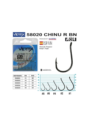 Vertix 58020 Chinu R Bn Siyah Olta İğnesi 25 Li Paket No:8 - Standart
