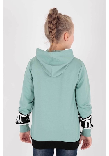 Ahengim Kız Çocuk Drama Baskılı Kapüşonlu Sweatshirt Ak13433 Su Yeşili