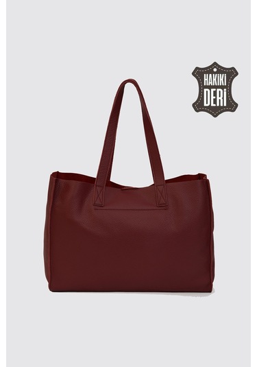 City Tote Hakiki Deri Omuz Çantası Bordo Smr9182 Bordo