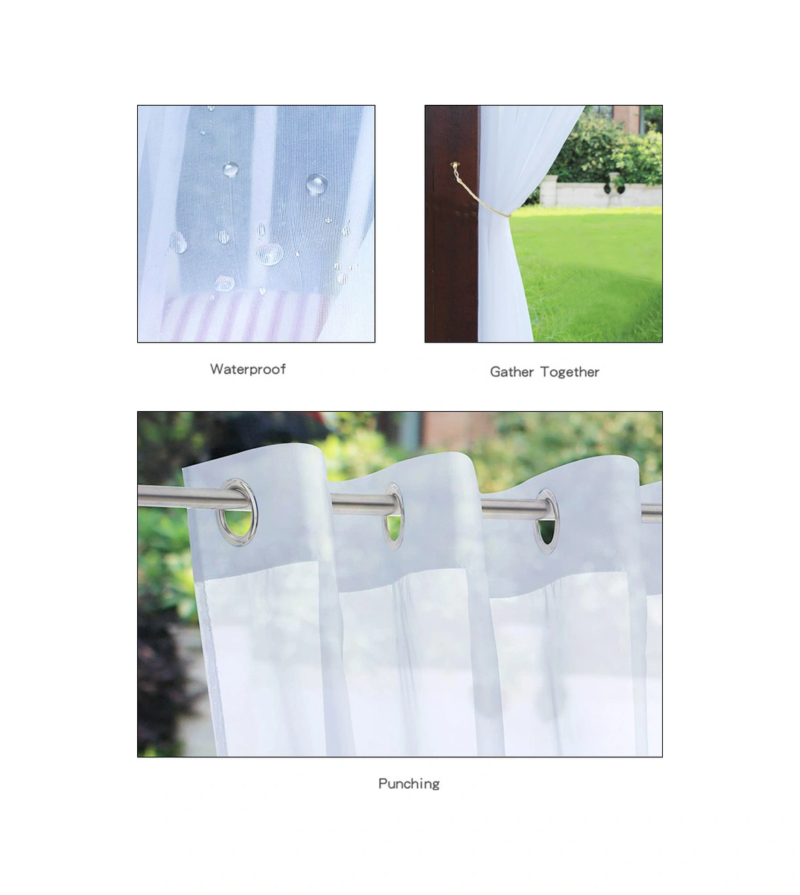 Dianziye Beyaz Tekli Perde - Poliester, Su Geçirmez & Uv Engellici, Delikli, İç/ Dış Mekan, 132x241 Cm Beyaz