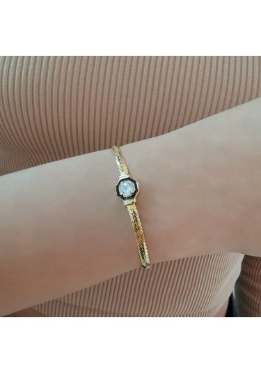 Çağla Yassı Bileklik Tek Taşlı Gold (528167795)