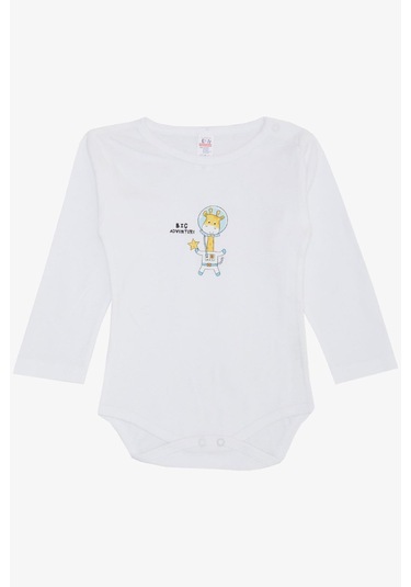 Breeze Erkek Bebek Çıtçıtlı Zıbın Body Astronot Zürafa Baskılı 9 Ay-3 Yaş, Beyaz Beyaz