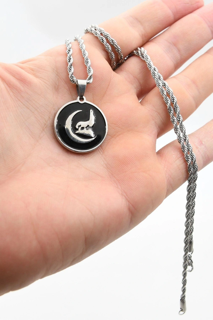 Bozkurt - Kurt Figürlü Kolye Paslanmaz Çelik Zincir 3mm 902302 Gümüş