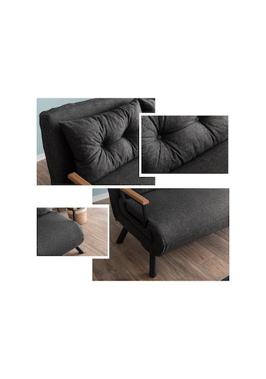 Pafu Sando İkili Keten Katlanır Yataklı Koltuk Koyu Gri Koyu Gri