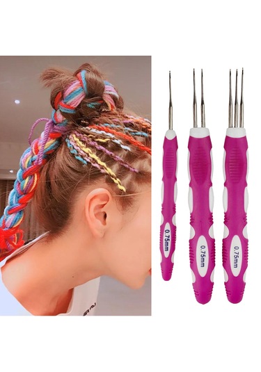 Suntek Kolay Kullanımlı Dreadlock Tığ Örgü Saç Aracı - Pembe