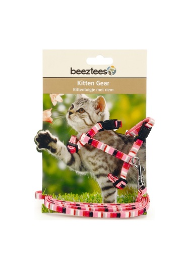 Beeztees Yavru Kedi Göğüs Tasması Ve Gezdirme Kayışı, 120cm, Pembe, 15-33cm