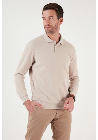Buratti Pamuk Karışımlı Regular Fit Erkek Polo Yaka Kazak 456223 Bej
