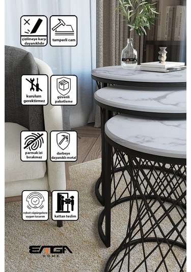 Emga Home Zenith Zigon Sehpa - Beyaz Mermer Beyaz Mermer
