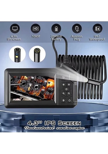 Vtn-008 Ekranlı Çift Kameralı 10 Mt Sert Kablo Yılan Endoskop Kamera 8 Mm 4.3 Inc