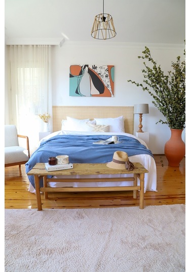 Vivamaison Çift Kişilik 4 Kat Müslin Pike Yatak Örtüsü İndigo Mavi