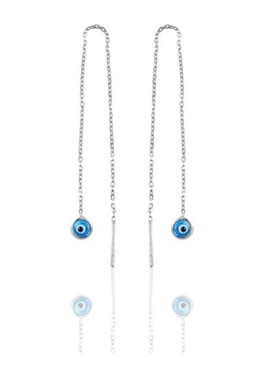 Gümüş Rodyumlu,Cam Göz Nazar Kolye Küpe Ve Bileklik Gümüş Set