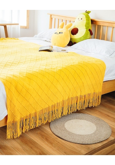 Airron Eternal Luck Düz Renk Dört Mevsim Kanepe Battaniyesi Sarı