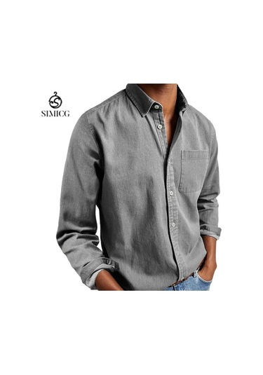 Erkek Gömleği Uzun Kollu Yakalı Erkek Gömleği Gri