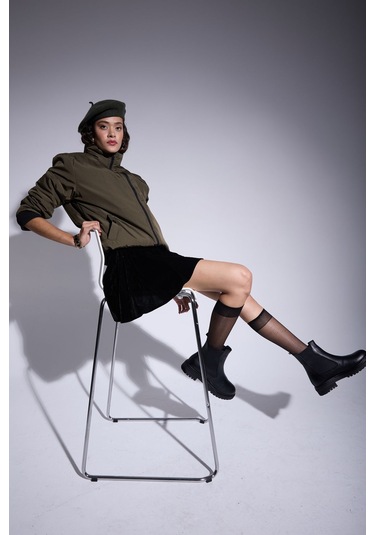 Freemen Kadın Haki Astarlı Dik Yaka Mevsimlik Su Ve Rüzgar Geçirmez Mont Haki