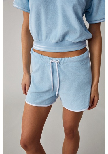 DZENKA Kadın Oversize Geniş Paça Yüksek Bel Mavi Alt-Üst Takım