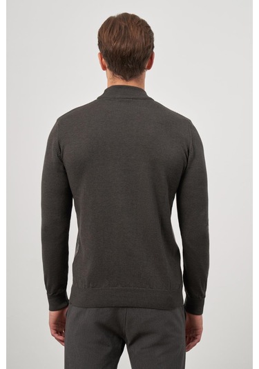 Koyu Antrasit Uzun Kol Kendinden Örme Yarım Balıkçı Yaka Classic Comfort Fit Triko 1012245152 Koyu Antrasit