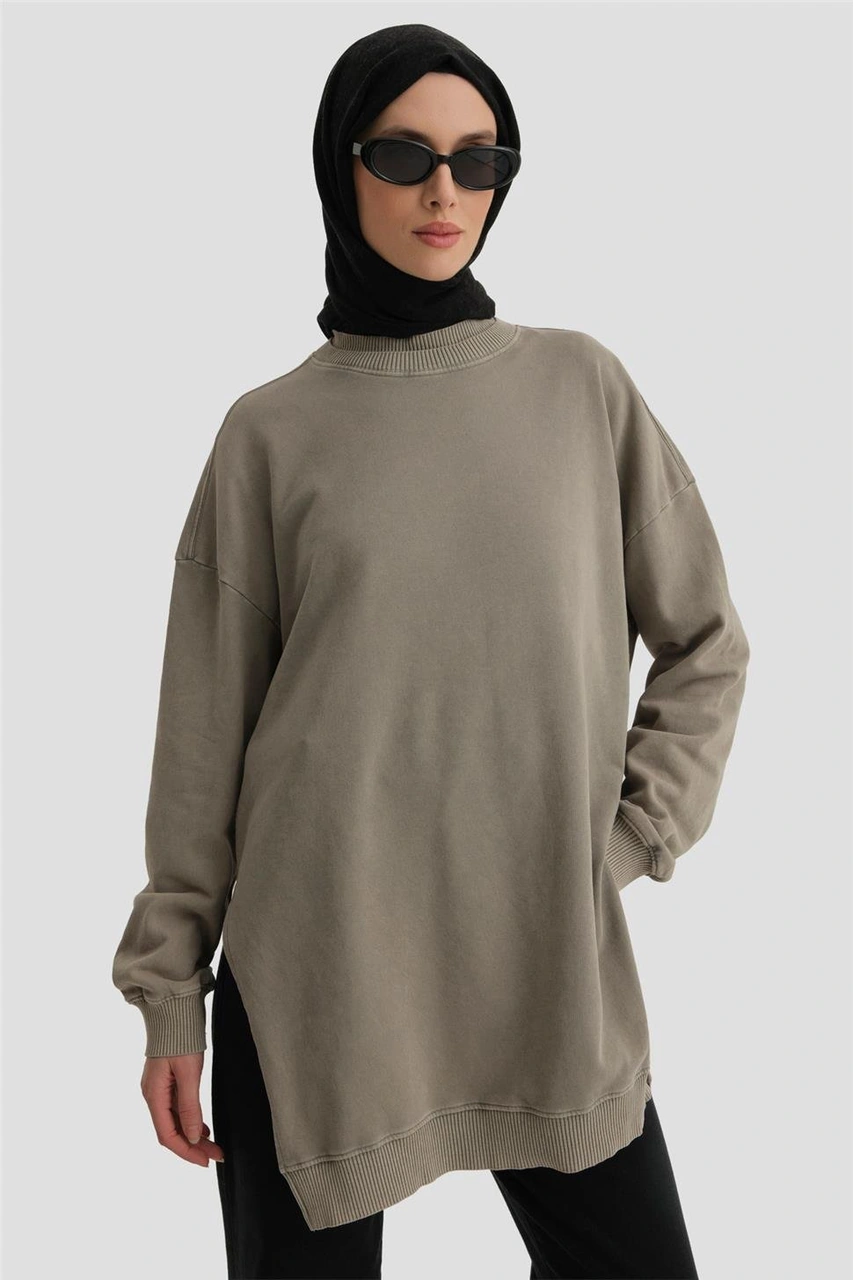 Armine Yıkama Efektli Sweat 24kd6805 Vizon Vizon