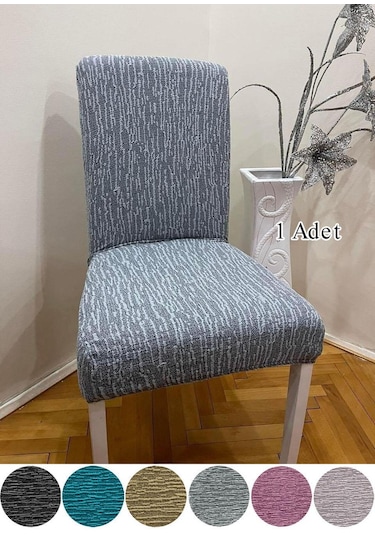 StarMall Jakarli Sandalye Örtüsü Çubuk Desen Yüksek Esnekli Sandalye Kılıfı 1 Adet Gri