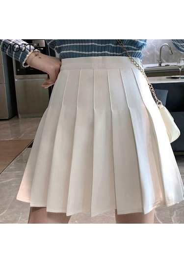 Siyah Yaz Kadın Etek Tarzı Pileli Etek Şık Öğrenci Yüksek Bel A-line Etek Kadın Siyah