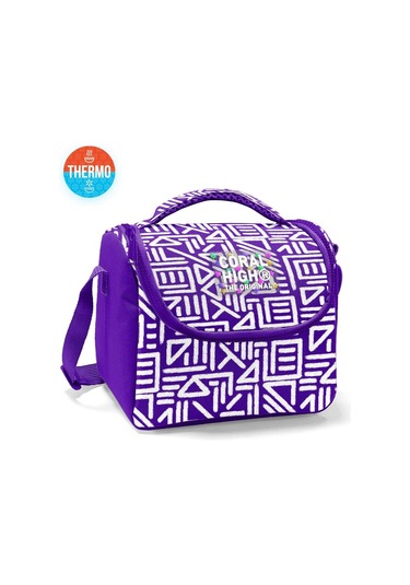 Coral High Kız Çocuk Termoslu Beslenme Çantası - Mor Beyaz Geometrik Şekiller, Kız Çocuk Mor - Beyaz